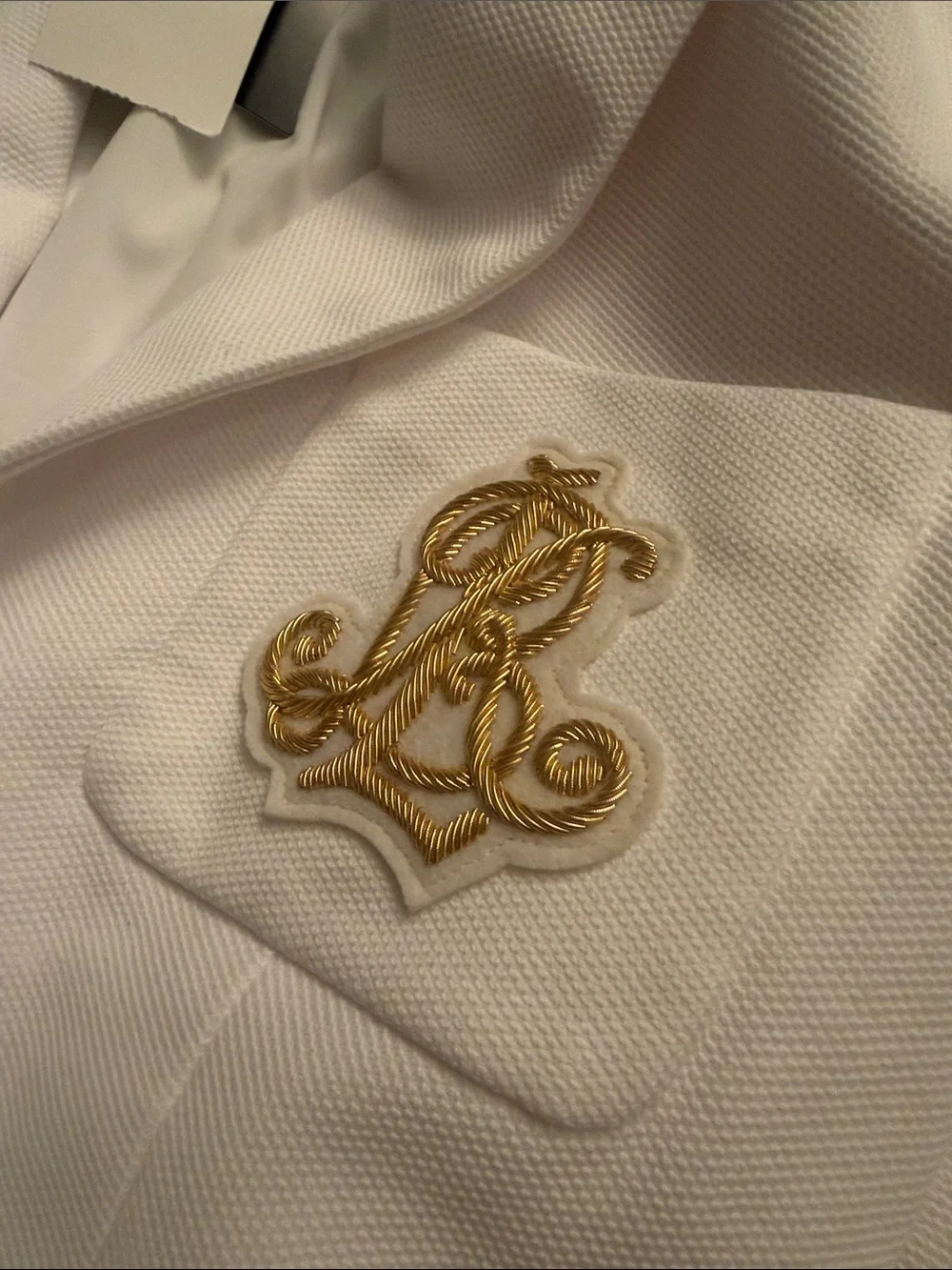 Ralph Lauren White Bullion Jacquard Blazer w/ Gold Embroidery & Buttons